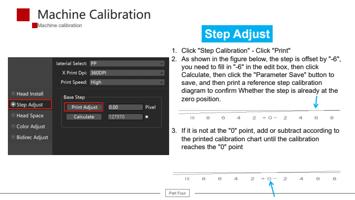 Step Adjust 1 Click Step Calibration Click Print 2 (Page 38 / 61) 6090 UV Flatbed Printer Product Installation and Operation Instructions