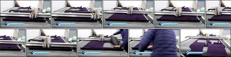 Textile Carpet Cut on FlatCUT CNC Flatbed Oscillating Blade Cutting Machine with Conveyor Belt Cutting Table.mp4