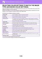 SELECTING COLOR SETTINGS TO MATCH THE IMAGE TYPE ADVANCED (Page 350 / 934) Sharp MX Printer Manual