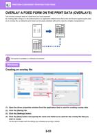 OVERLAY A FIXED FORM ON THE PRINT DATA OVERLAYS This (Page 357 / 934) Sharp MX Printer Manual