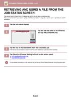 RETRIEVING AND USING A FILE FROM THE JOB STATUS SCREEN (Page 711 / 934) Sharp MX Printer Manual