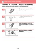 HOW TO PLACE THE LONG PAPER GUIDE The steps for attaching (Page 81 / 934) Sharp MX Printer Manual