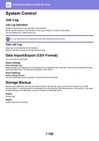 ntrol Job Log Job Log Operation Deletes or stores log (Page 883 / 934) Sharp MX Printer Manual